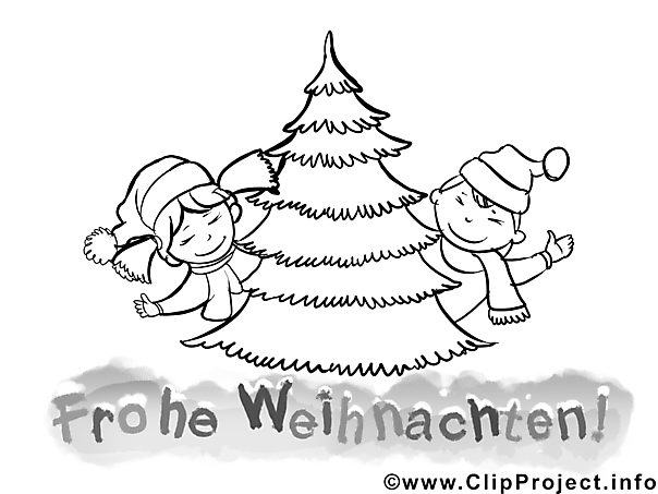 Kinder tanzen um Weihnachtsbaum Ausmalbild zum Herunterladen