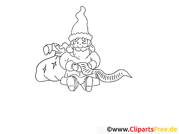Nikolaus mit Geschenkeliste Ausmalbilder gratis für Kinder