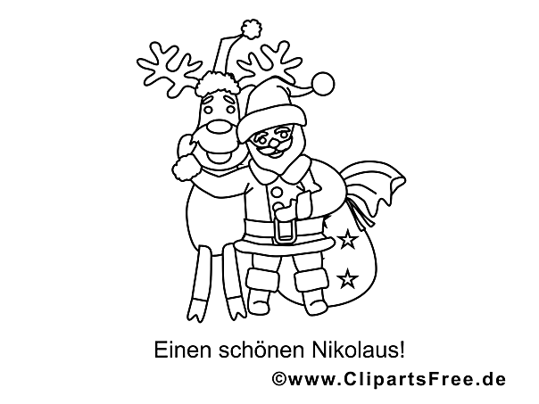 Nikolaus Rentier Ausmalbilder für Kinder kostenlos ausdrucken