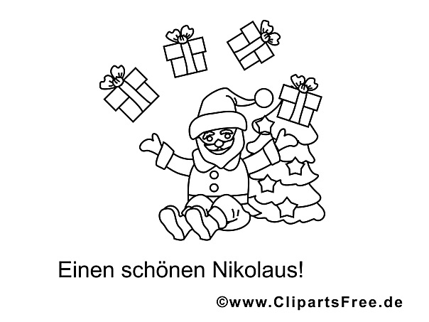 Weihnachtsmann mit Geschenken Malvorlage für Kinder