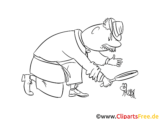 Ameise Detektiv Bild, Clipart, Illustration zum Ausmalen kostenlos