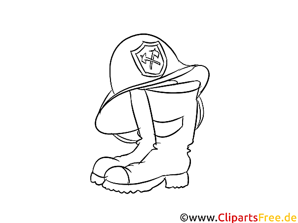Ausmalbild zum Drucken Feuerwehrhelm und Schuhe
