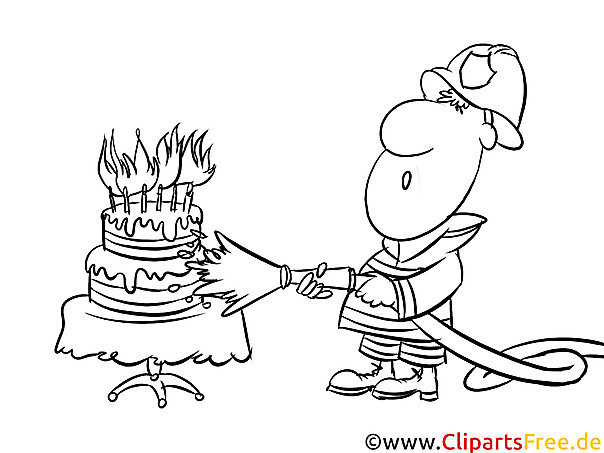 Feuerwehrmann löscht Kerzen auf dem Kuchen Bild zum Ausmalen Feuerwehrmann löscht Kerzen auf dem Kuchen Bild zum Ausmalen