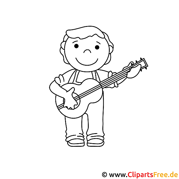 Gitarre spielen Bild zum Ausmalen, Malvorlage