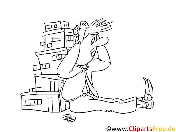 Mann in Panik Bild schwarz-weiß Clipart, Vorlage zum Ausmalen
