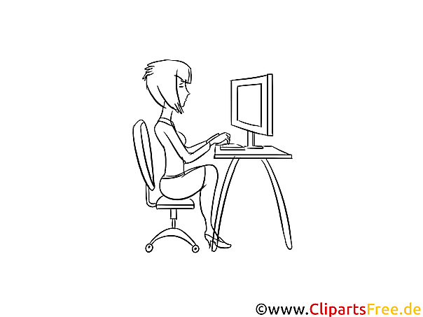 Ergonomie am Arbeitsplatz Bild schwarz-weiss zum Ausmalen, Drucken