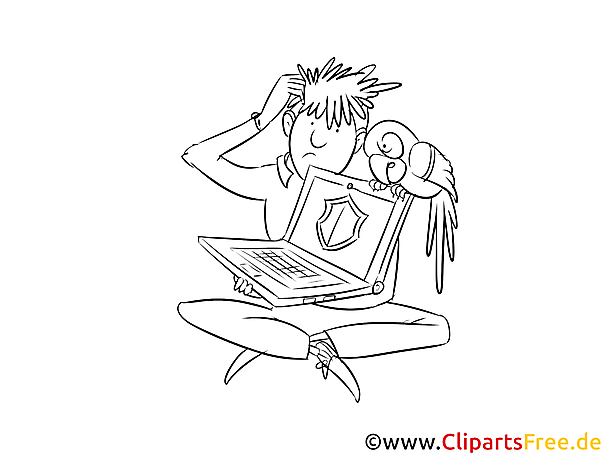 Mensch mit Notebook Bild, Clipart, Illustration schwarz-weiß zum Malen