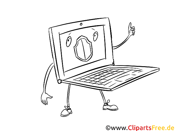 Notebook Bild, Clipart, Illustration schwarz-weiß zum Ausmalen
