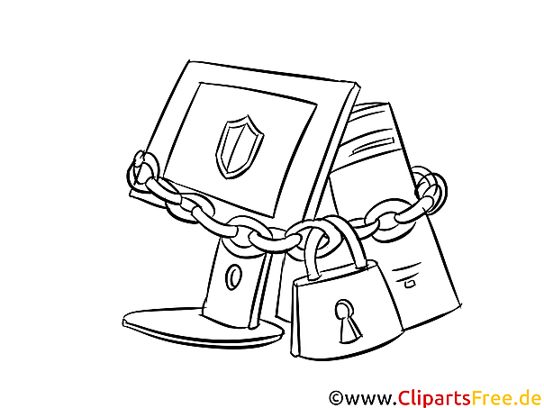 PC-Sicherheit Bild, Clipart, Illustration schwarz-weiß zum Ausmalen