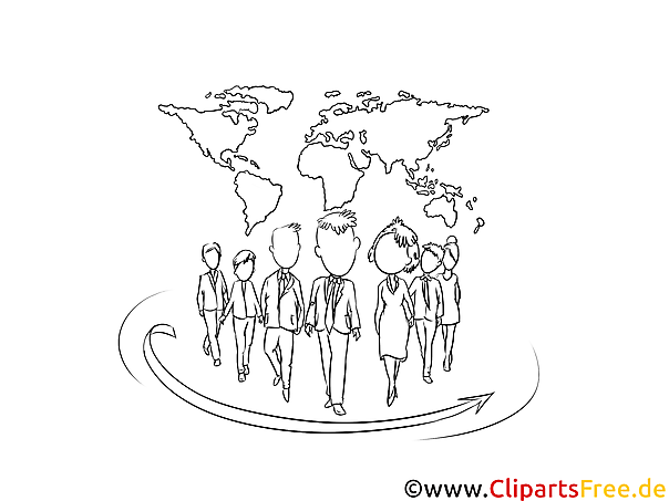 Globales Team, Kollektiv Vorlage zum Malen, Bild, Grafik, Illustration schwarz weiss