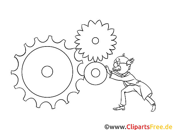 Zahnräder, Prozessgestaltung Bild, Illustration, Clipart schwarz-weiß zum Ausmalen