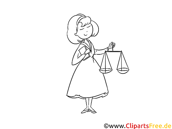 Justiz mit Waage Bild, Illustration, Clipart schwarz-weiß zum Ausmalen