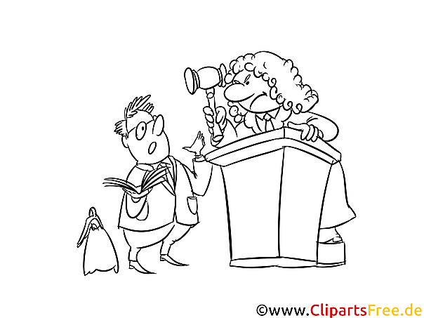 Richter und Verklagter Bild, Illustration, Clipart schwarz-weiß zum Ausmalen