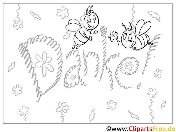 Bienen Kostenlose Dankeskarten zum Ausdrucken und Ausmalen