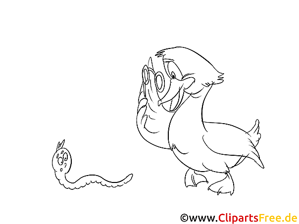 Cartoon Duck and Worm Coloring Sheet