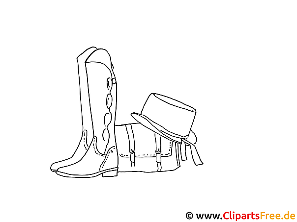 Bilder zum Ausmalen und Drucken Stiefel, Tasche, Hut