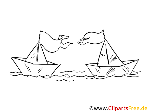 Papierschiffe im Wasser Bild, Ausmalbild, Malbild