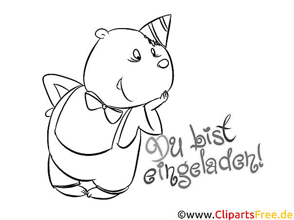 Cartoon-Malvorlage Einladung zum Geburtstag