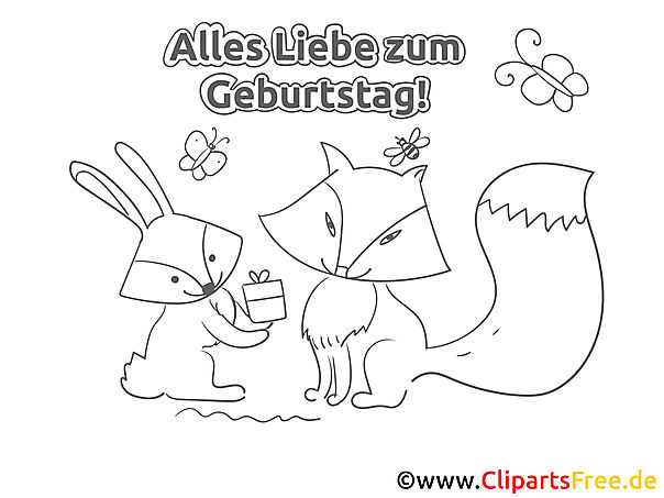 Fuchs und Hase Geburtstag Ausmalbild-Grußkarte