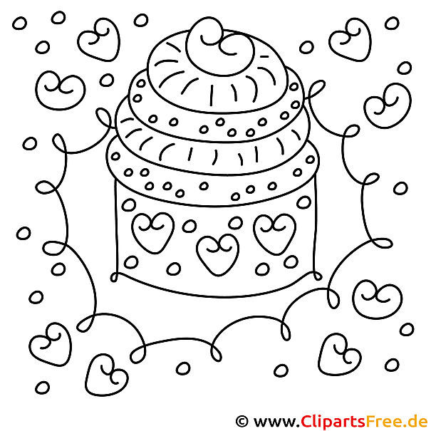 Kuchen zum Geburtstag Bild zum Ausmalen, Malvorlage, Ausmalbild
