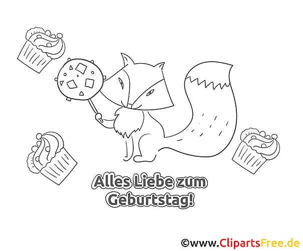 Fuchs Süßigkeit Geburtstag Ausmalbild-Grusskarte