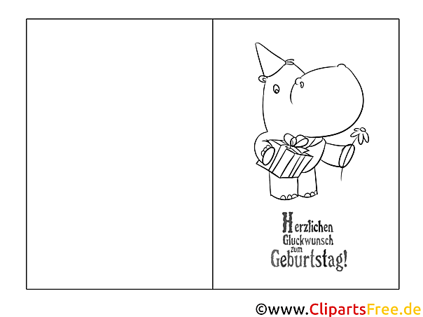 Nilpferd Vorlage Grusskarte zum Ausmalen und Drucken