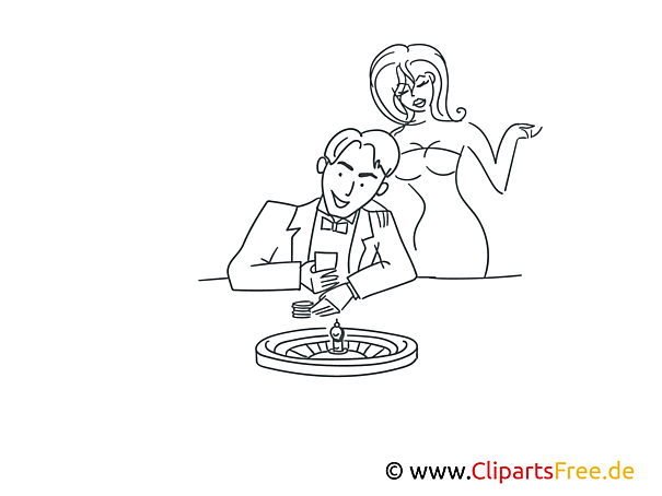 Mann und Frau in Casino Bild , Illustration schwarz-weiß zum Malen