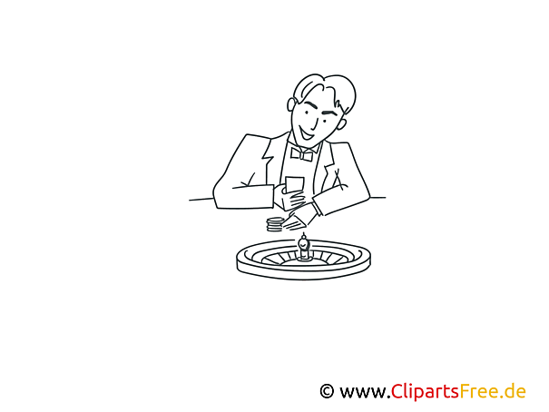 Roulette spielen Bild , Illustration schwarz-weiß zum Ausmalen