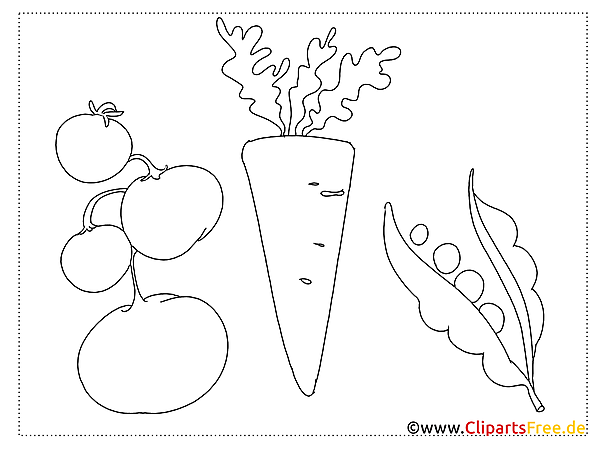 Tomaten, Möhren, Erbsen einfache Bilder für Kinder zum Malen