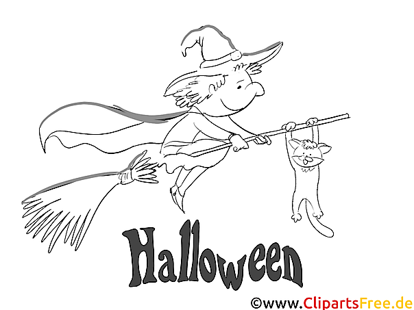 Fliegende Hexe zu Halloween Bild, Malvorlage Fliegende Hexe zu Halloween Bild, Malvorlage