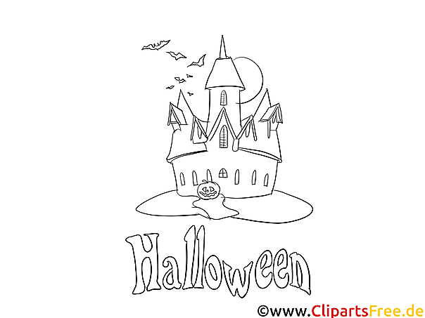 Gruseliger Schloss  Halloween Malvorlage Gruseliger Schloss  Halloween Malvorlage