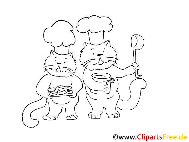 Katzen in der Küche Grafik, Bild, Malvorlage zum Ausdrucken