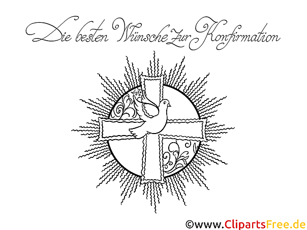 Konfirmation Ausmalbild mit Taube, Kreuz und Sonne