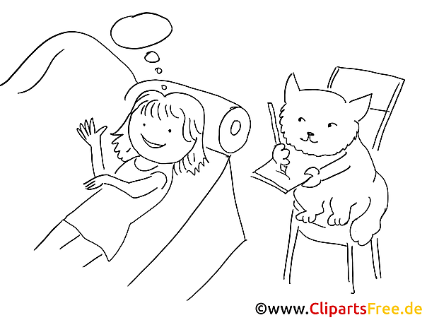 Mädchen und Katze - Bild zum Ausmalen