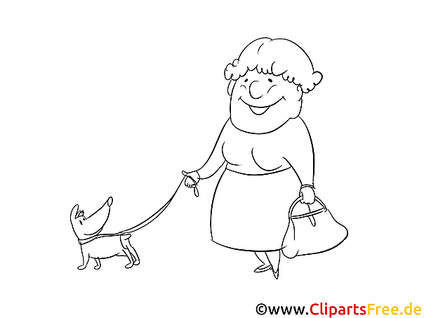 Kostenloses Ausmalbild einer Dame mit Hund – Malvorlage im PDF