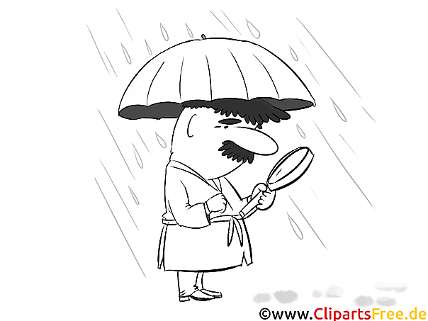 Kostenloses Ausmalbild Detektiv unter Regenschirm als PDF downloaden
