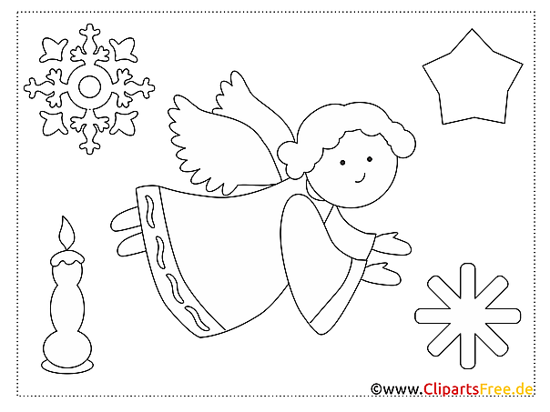 Kostenloses Ausmalbild Engel mit winterlichen Motiven im PDF