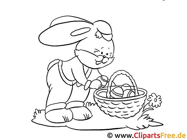 Kostenloses Ausmalbild Hase mit Osternest als PDF Malvorlage