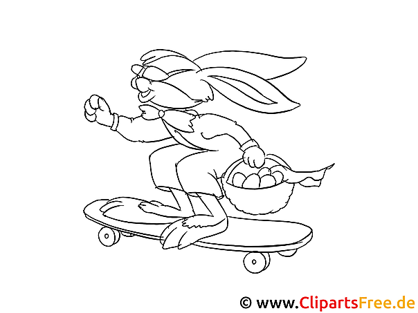 Kostenloses Ausmalbild Hase auf Skateboard als PDF Malvorlage