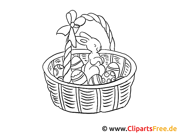 Kostenloses Ausmalbild Osternest mit Hase und bunten Eiern PDF