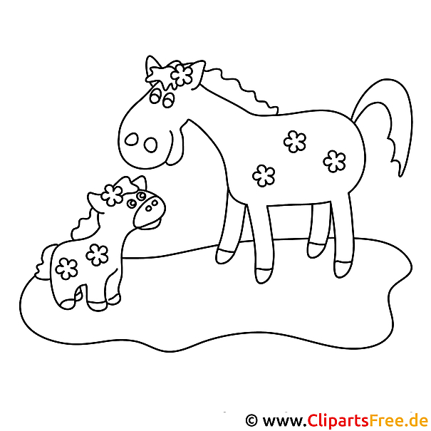 Kostenloses Ausmalbild Pferd und Fohlen als PDF Malvorlage