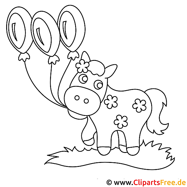Kostenloses Ausmalbild Kalb mit Luftballons als PDF Malvorlage