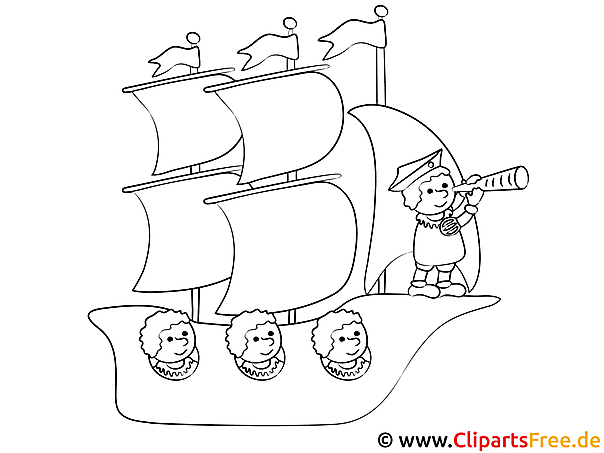 Kostenloses Ausmalbild Schiff mit Kapitän und Schafen im PDF