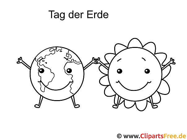 Kostenloses Ausmalbild Erde und Sonne – Malvorlage im PDF-Format