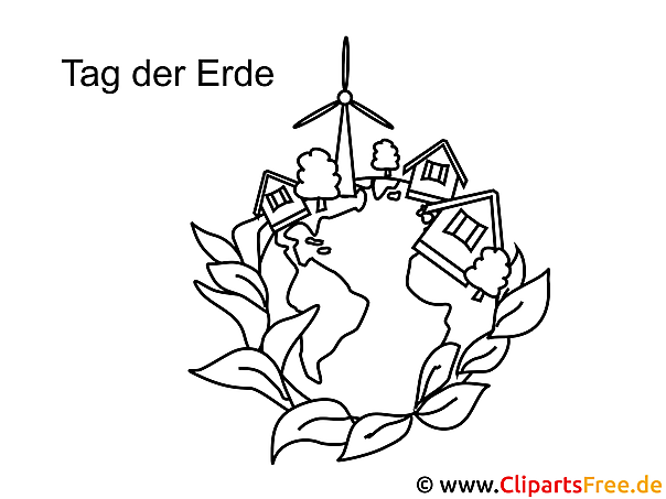 Kostenloses Ausmalbild Erde mit Windrad – Malvorlage im PDF