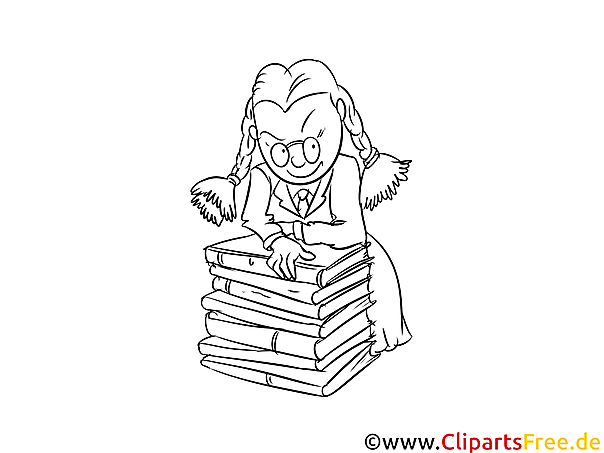 Kostenloses Ausmalbild für Kinder: Mädchen mit Büchern als Malvorlage