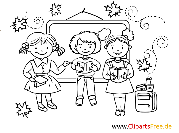 Kostenloses Ausmalbild mit fröhlichen Kindern in der Schule PDF