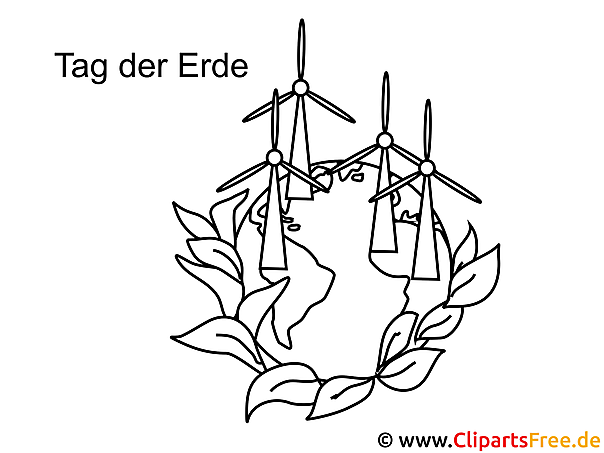 Kostenloses Ausmalbild Erde mit Windkraftanlagen als PDF Malvorlage