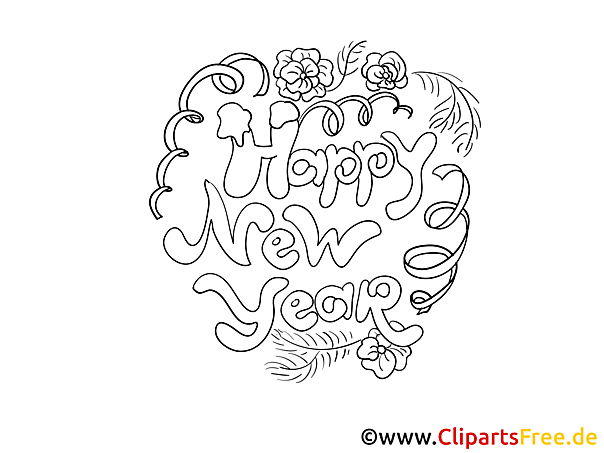 Kostenloses Ausmalbild Happy New Year als PDF Malvorlage Kostenloses Ausmalbild Happy New Year als PDF Malvorlage