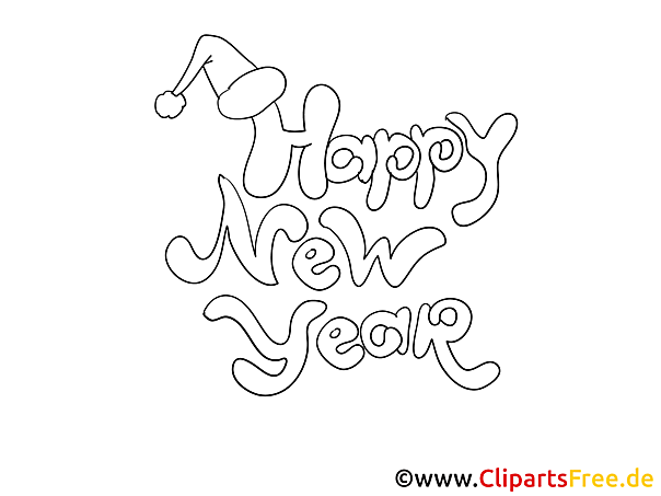 Kostenloses Ausmalbild Happy New Year als PDF Malvorlage Kostenloses Ausmalbild Happy New Year als PDF Malvorlage